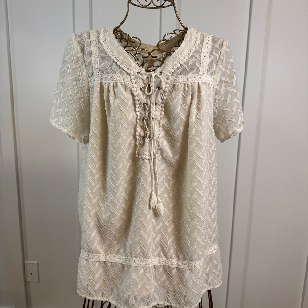 Skies Are Blue Cream Lace Blouse